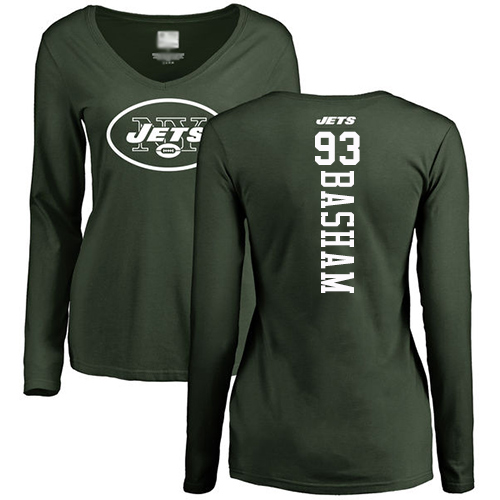 New York Jets Green Women Tarell Basham Backer NFL Football #93 Long Sleeve T Shirt->nfl t-shirts->Sports Accessory